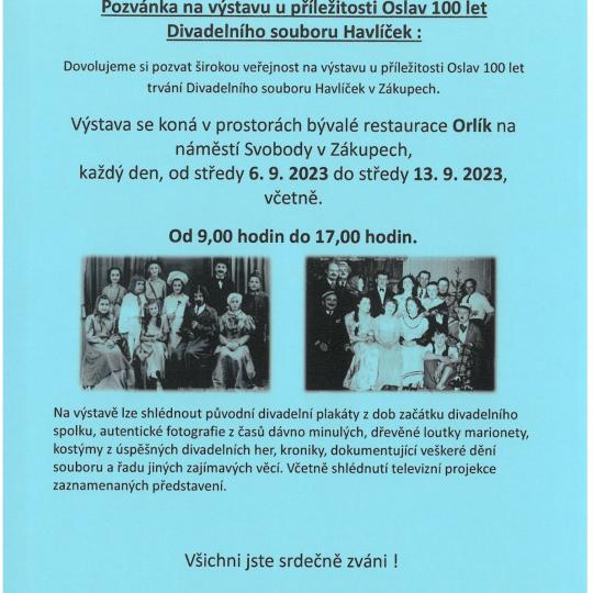 Výstava u příležitosti oslav 100 let Divadelního souboru Havlíček 1