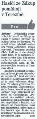 Hasiči ze Zákup pomáhají v Terezíně