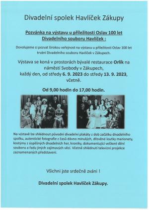 Výstava u příležitosti oslav 100 let Divadelního souboru Havlíček 1